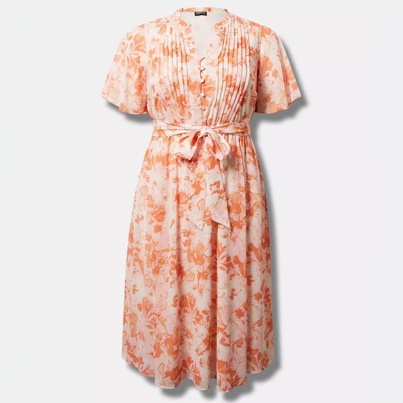torrid Dresses & Skirts - Torrid Dress Sz 4 Floral Chiffon Pintuck Ruffle‎ Neck Plus Size